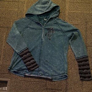 Harley-Davidson Teal Hooded Pullover with Black Patterned Cuffs